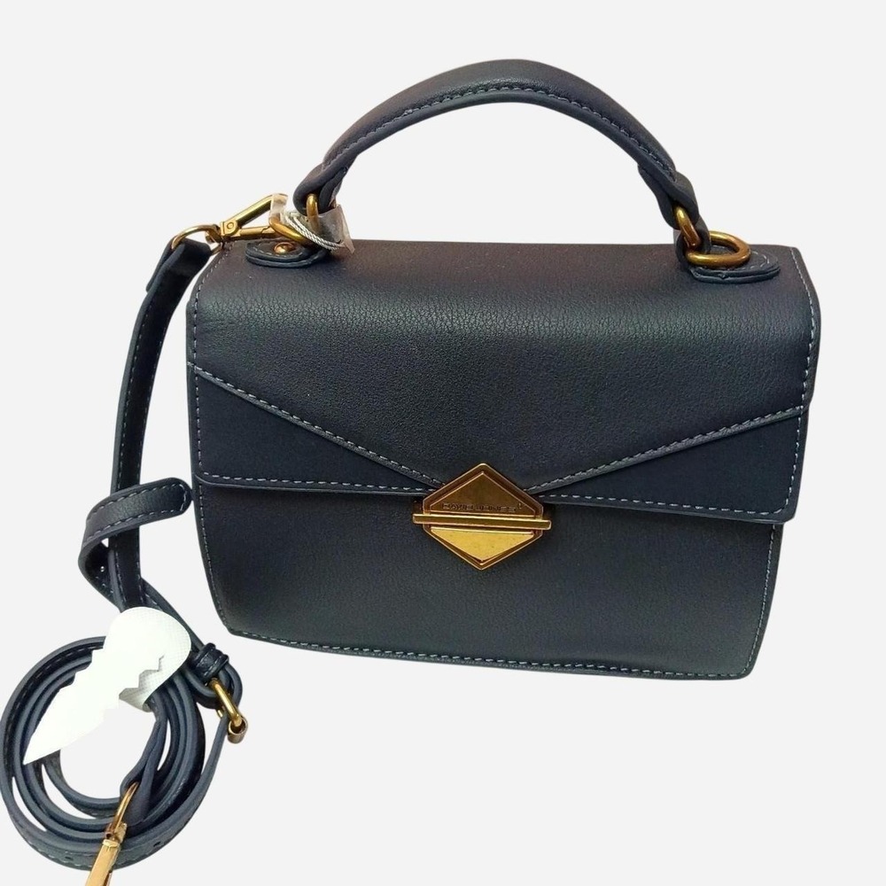 David Jones navy blue leather crossbody bag with gold hardware